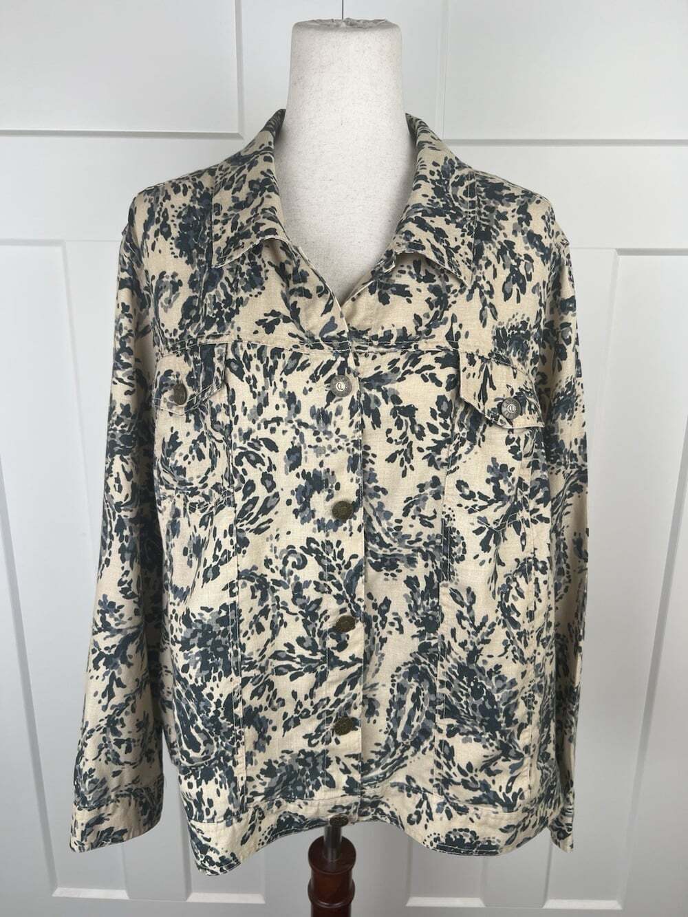 Carole Little 3X 100% Linen Floral Jacket Button Front Oversized Botanical
